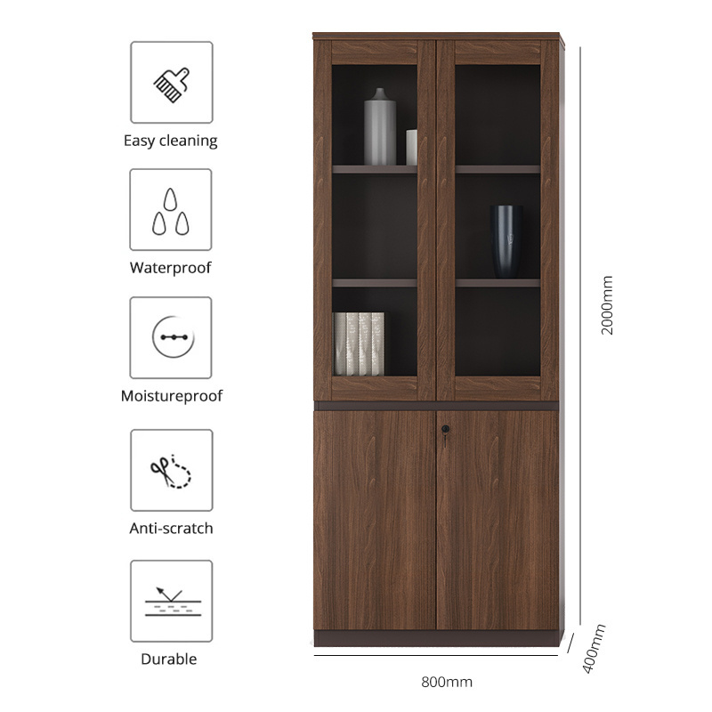 Wooden Glass Door Filling Cabinet File Cabinet Office Furniture 2 Doors Wooden Frame Durable Filing Cabinet