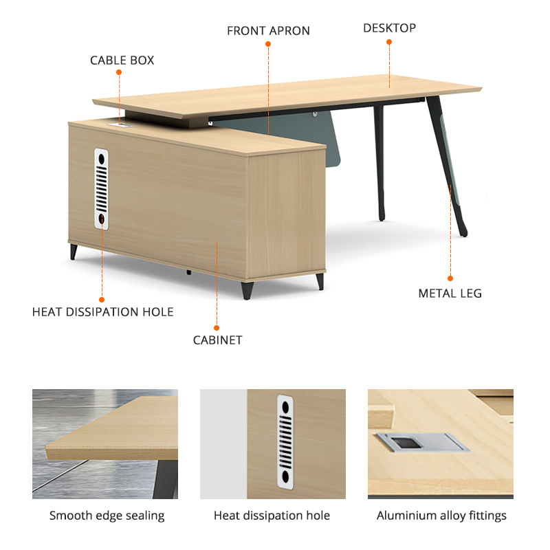 Workstation Office Table L Shape Boss Chairman Office Executive Table Manager Waterproof Wooden Boss Office Tables