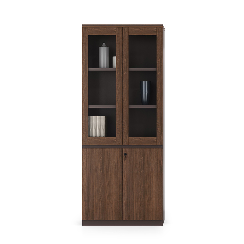 Display Storage Bookcase Wooden Glass Large Space Wooden Filing Cabinet 2 Doors Wooden Frame + Glass High Storage Bookshelf