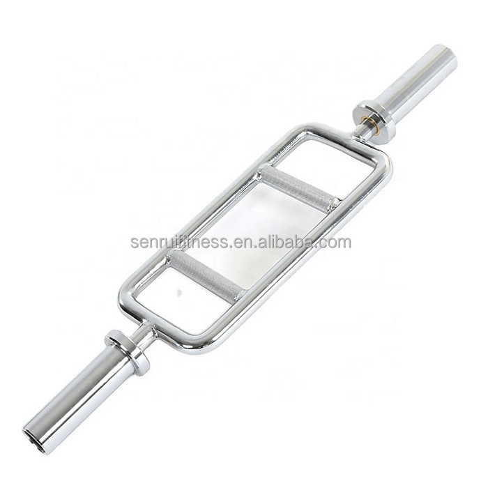 Gym Equipment  34 Inch Threaded Solid Chrome Tricep Bar with Spring Collar