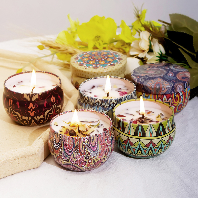 christmas wedding home fragrance rose candle scented  dried flowers small Metal tin scented candle with private label