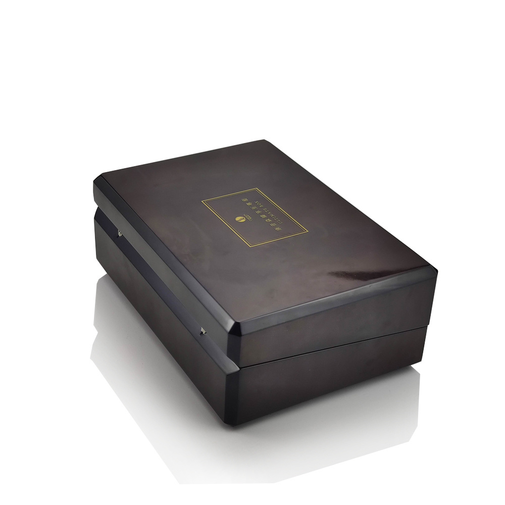 Old fashion big packaging wood container piano lacquer paint black cosmetic gift storage wooden box with lid