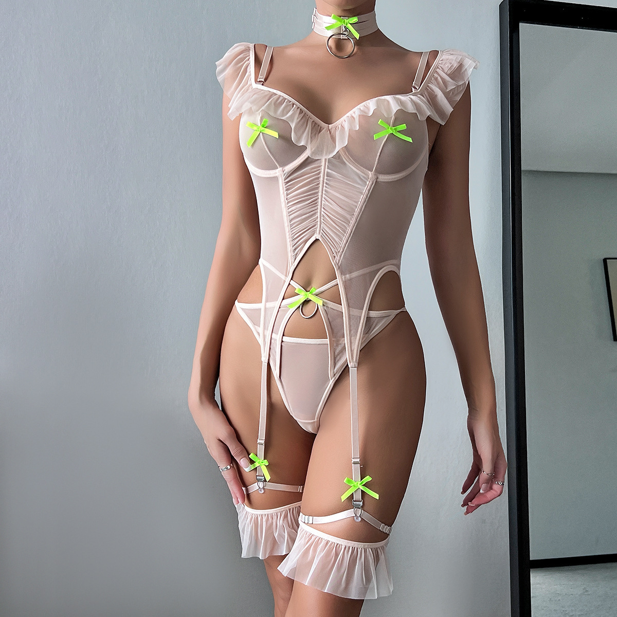 New Arrival Bow Design  Lace Bodysuit Teddy Lingerie Women Sexy Nude Bodysuit Underwear