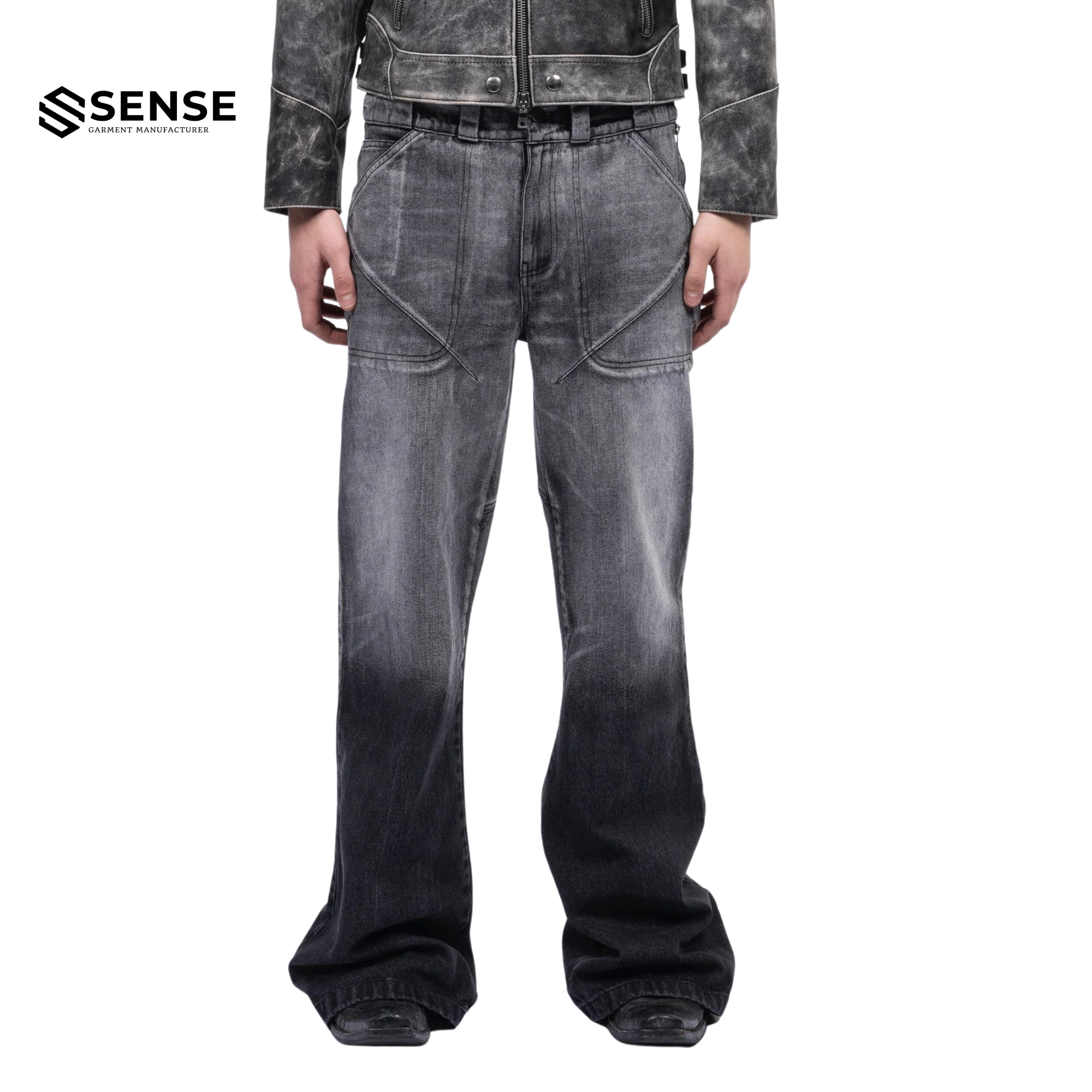 SENSE Custom Y2K Baggy Heavy Vintage Flare Stacked Heavy Denim Unisex Men Jeans Pants