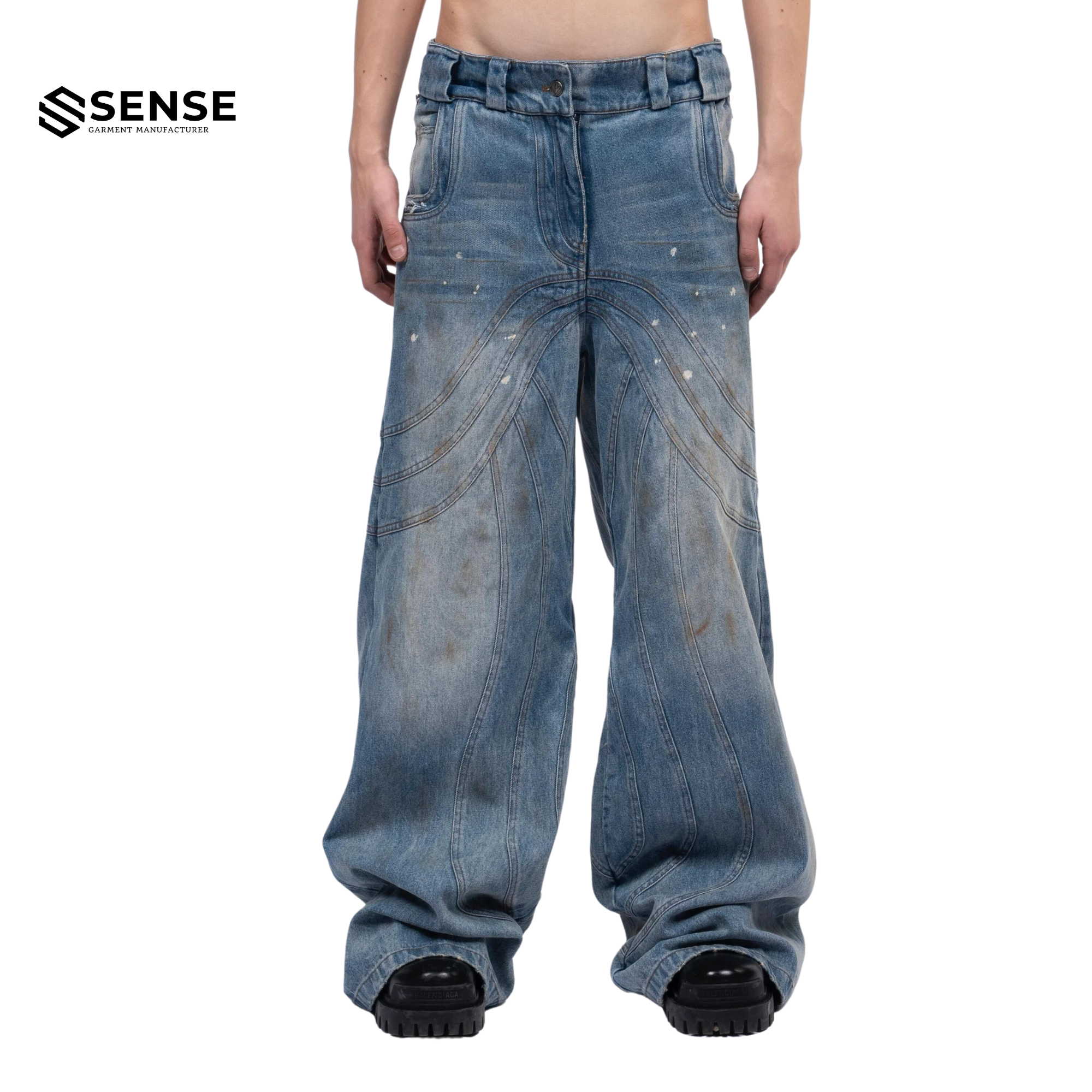 SENSE Custom Y2K Baggy Heavy Vintage Flare Stacked Heavy Denim Unisex Men Jeans Pants