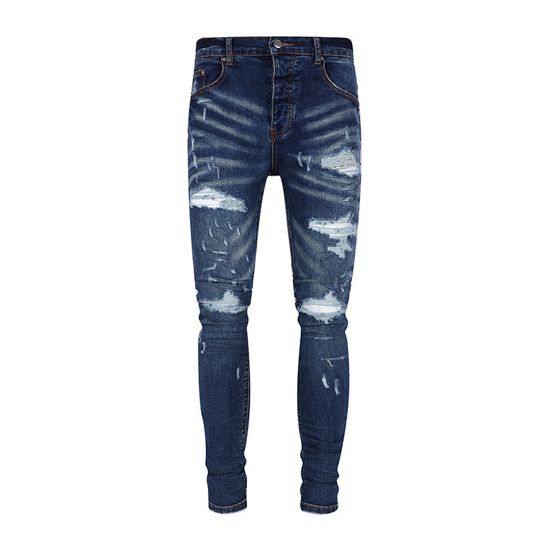 SENSE Customization Wholesale High Street Painted Ripped Distressing Rhinestone Patched Designer Amiry  Men Jeans