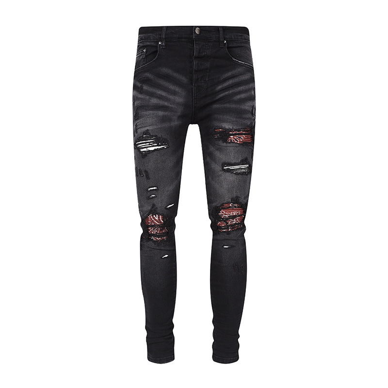 SENSE Customization Wholesale High Street Painted Ripped Distressing Rhinestone Patched Designer Amiry  Men Jeans