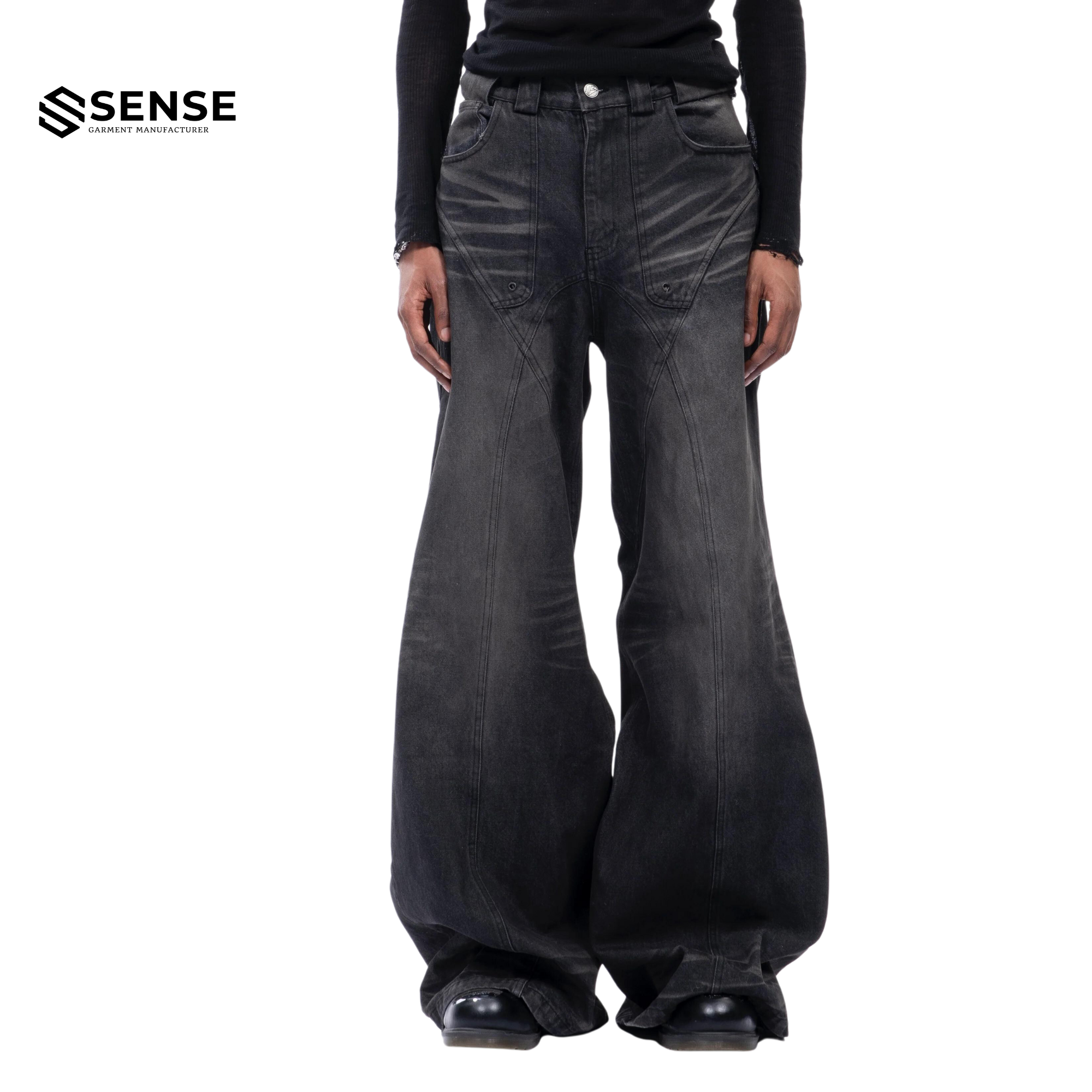 SENSE Custom Y2K Baggy Heavy Vintage Flare Stacked Heavy Denim Unisex Men Jeans Pants