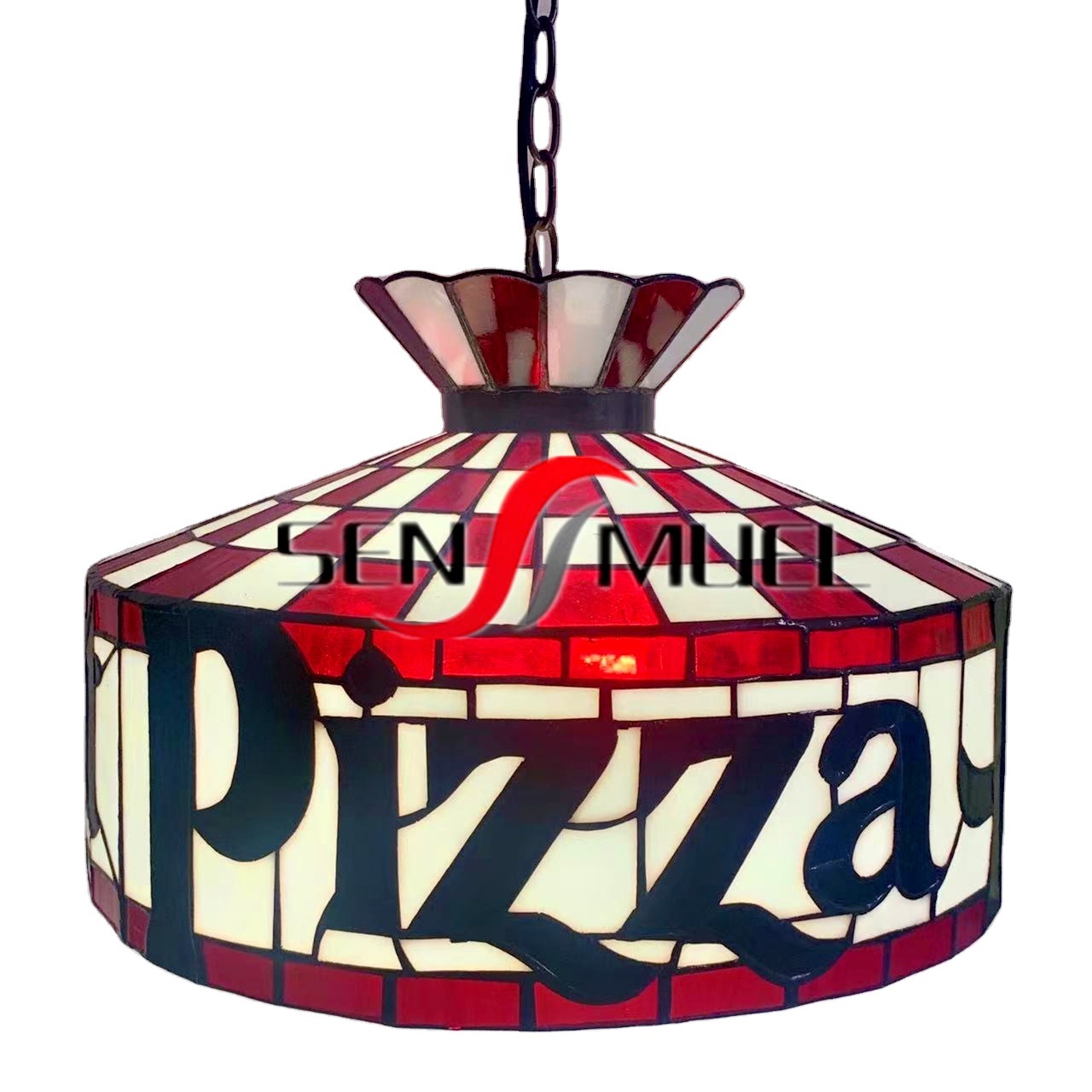 Pizza Hut hanging lights colored church glass Tiffany hand-welded art deco chandeliers