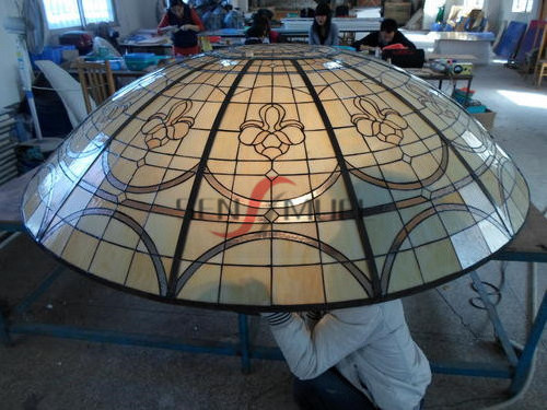 Art pattern Customized Skylight Building Tempered Tiffany Stained Glass Ceiling Dome