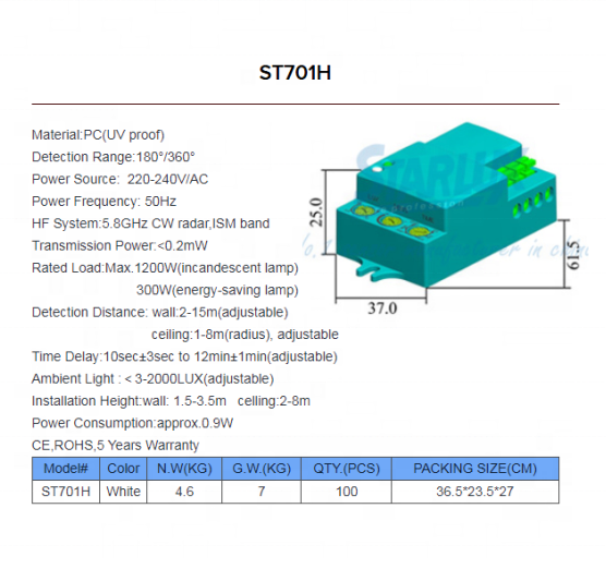 Microwave  Sensor ST701H Radar Sensor Motion Sensor Light Switch