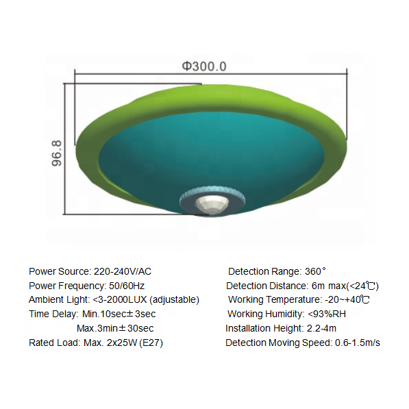 Hot selling ST78-3 infrared security motion sensor ceiling light and E27  glass lamp