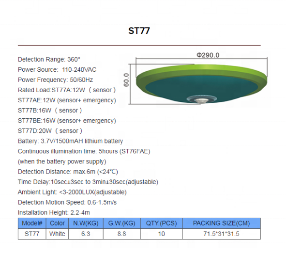 ST77AE  Round  LED Ceiling light and LED PIR Infrared motion  sensor light