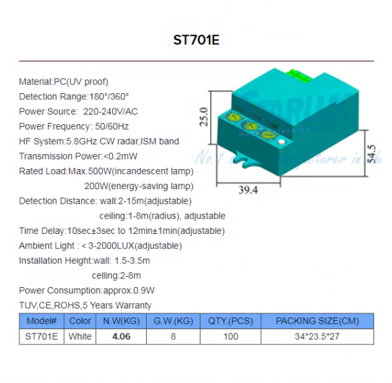 Radar Sensor ST701E  Microwave motion sensor and  smart  switch