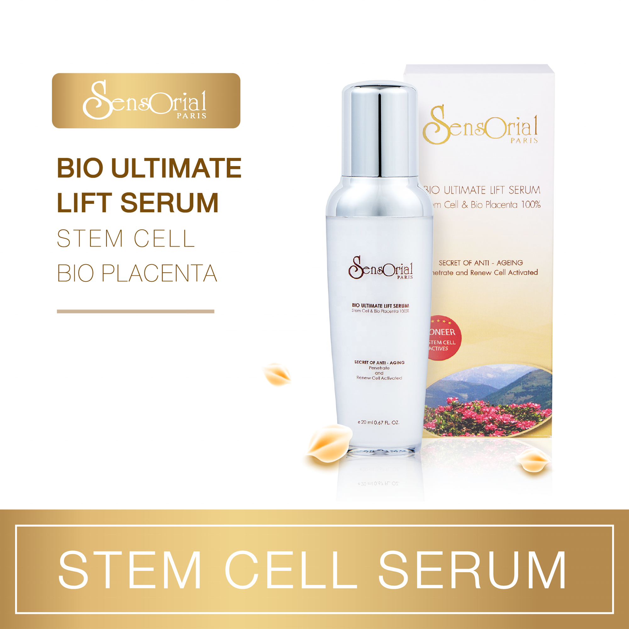 The Premium of Face Care the Bio Ultimate Lift Stem Cell and Placenta 100% Anti Aging Serum Anti Wrinkle 20 ml OEM OBM Service