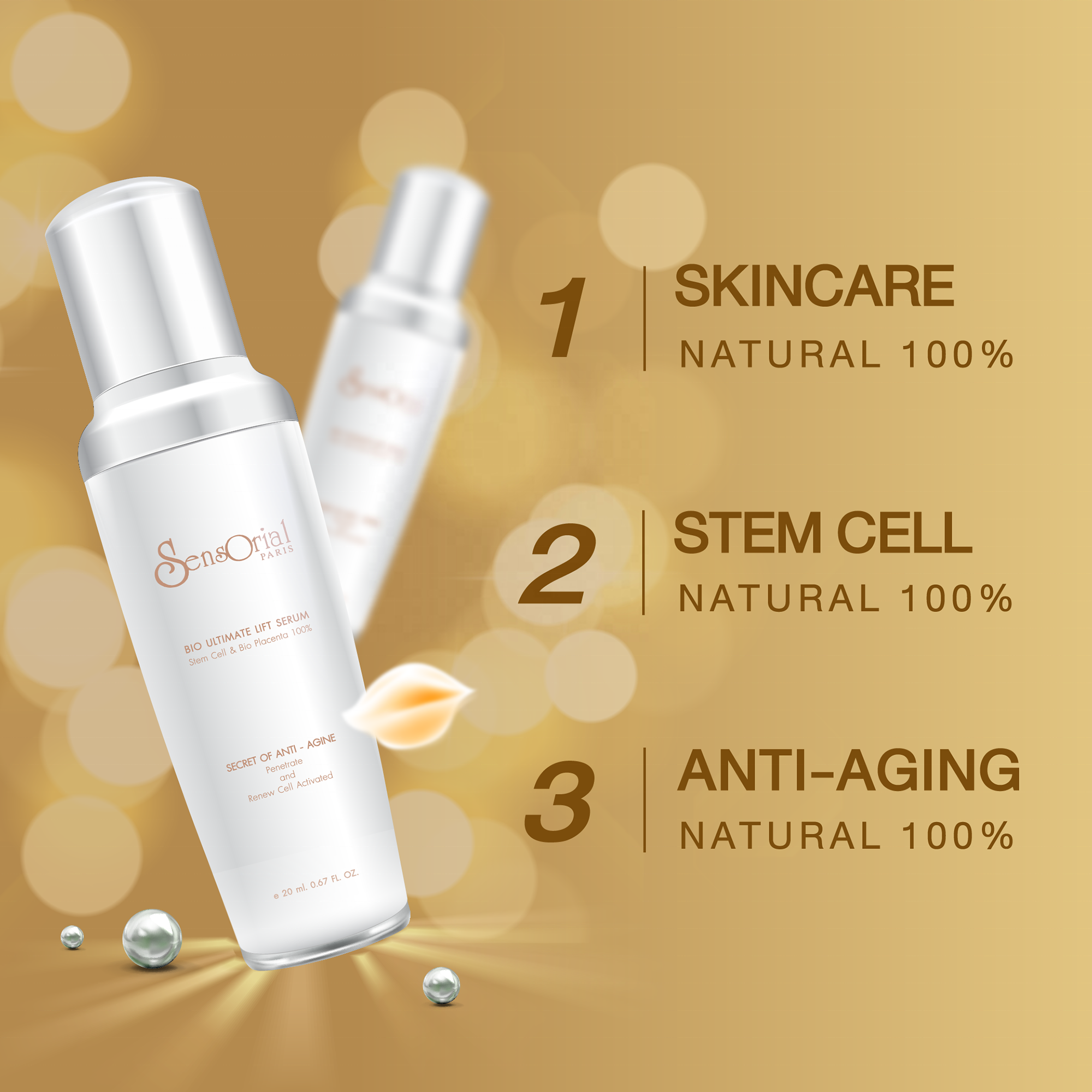 The Premium of Face Care the Bio Ultimate Lift Stem Cell and Placenta 100% Anti Aging Serum Anti Wrinkle 20 ml OEM OBM Service