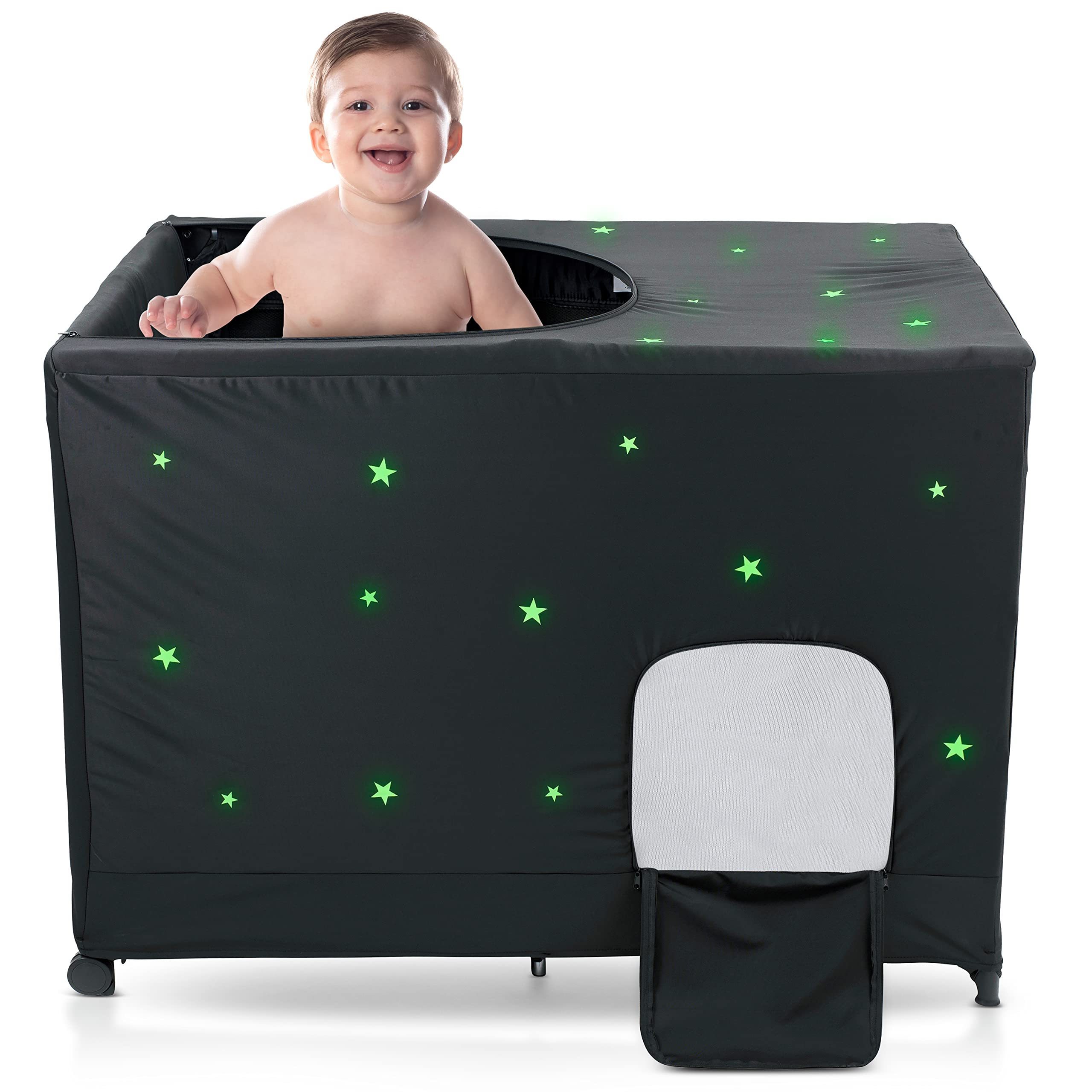 Perfect Protect Glow In The Dark Travel Cover 100% Breathable  Luminous Tent Canopy Mini Blackout Baby Crib