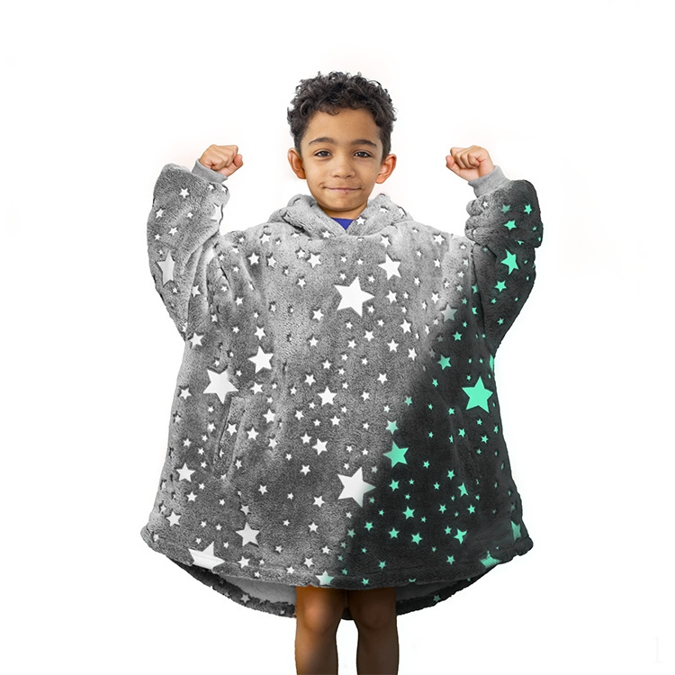 Great Quality Pink Star Glow In The Dark Fleece Baby Throw Blanket Custom Blanket Glow Wearable Hoodie