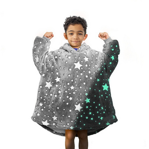 Great Quality Pink Star Glow In The Dark Fleece Baby Throw Blanket Custom Blanket Glow Wearable Hoodie