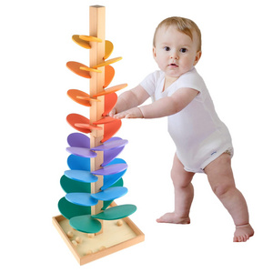 Track Wood Waldorf Montessori Educational Wooden Marble Music Tree Building Blocks Kids Toys Sensory Sound