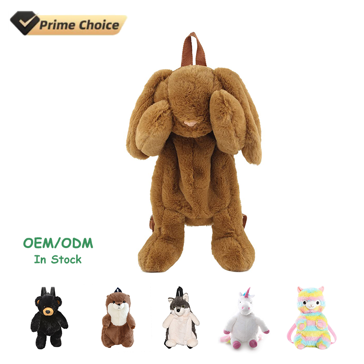 Customize High Quality Custom Cuddly Cute Soft Stuffed Kid Teen Child Bookbag Black Bear Animal Plush Backpacks With Plush