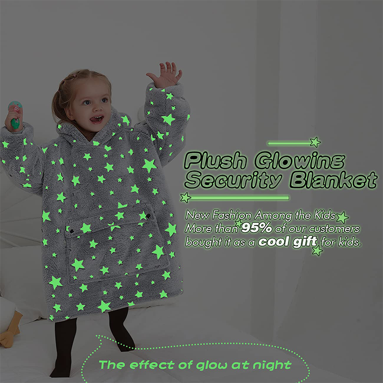 Great Quality Pink Star Glow In The Dark Fleece Baby Throw Blanket Custom Blanket Glow Wearable Hoodie