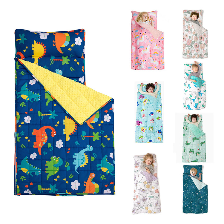 Preschool Custom Printing Kids Sleeping Nap Mat Use Eco-friendly Rolled Up Portable Rolled Weighted Nap Blankets For Toddlers