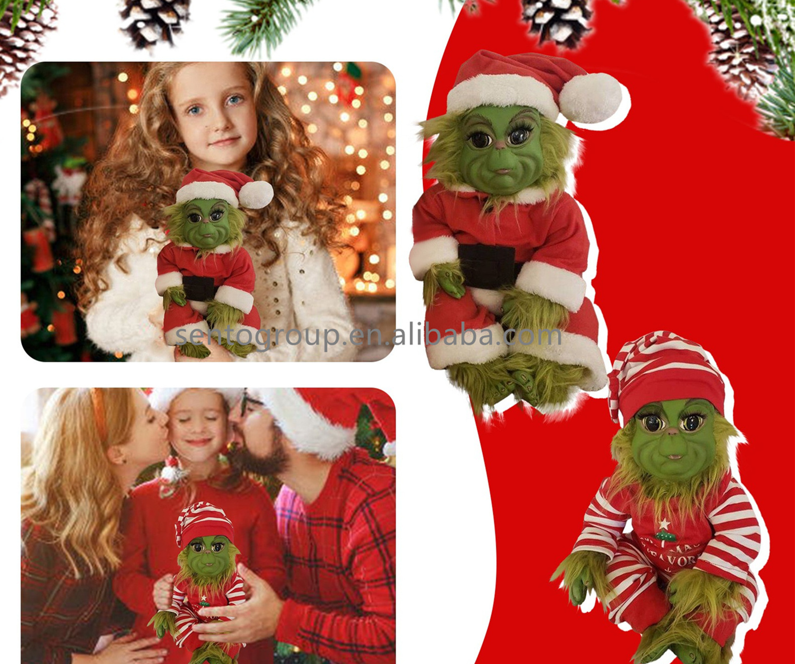 Grinchs Doll Kawaii Green Grinchs Doll Dressed In A Red Santa Suit With A Matching Hat Stuffed Toys