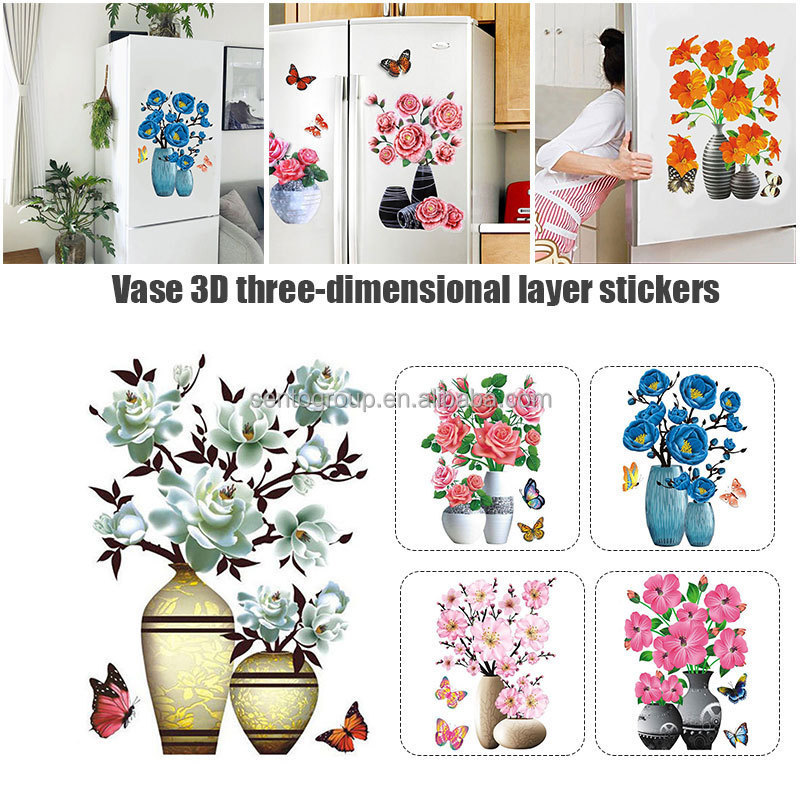 3d vase wall stickers decorate refrigerator stickers