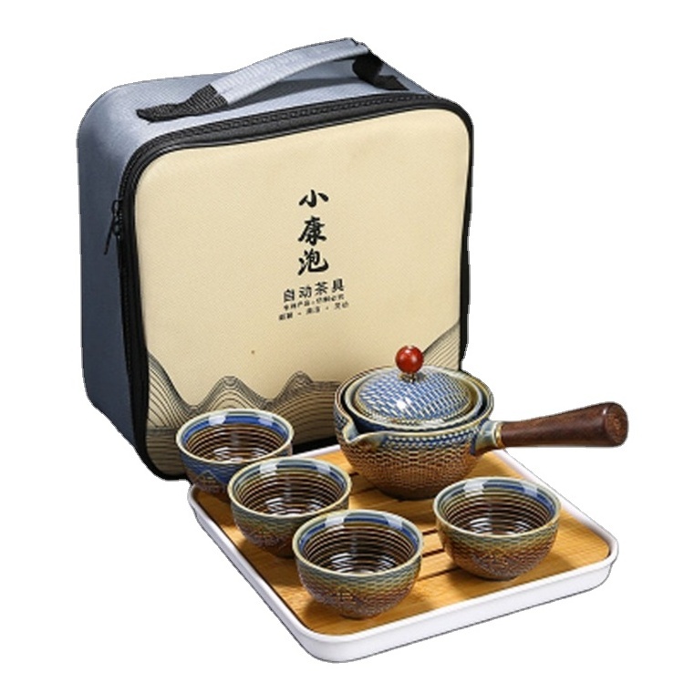 Portable Flower Exquisite Chinese Gongfu Kung Fu Tea Set Ceramic Teapot W/Wooden Handle Side-handle Pot Cup Teaware Dropshipping