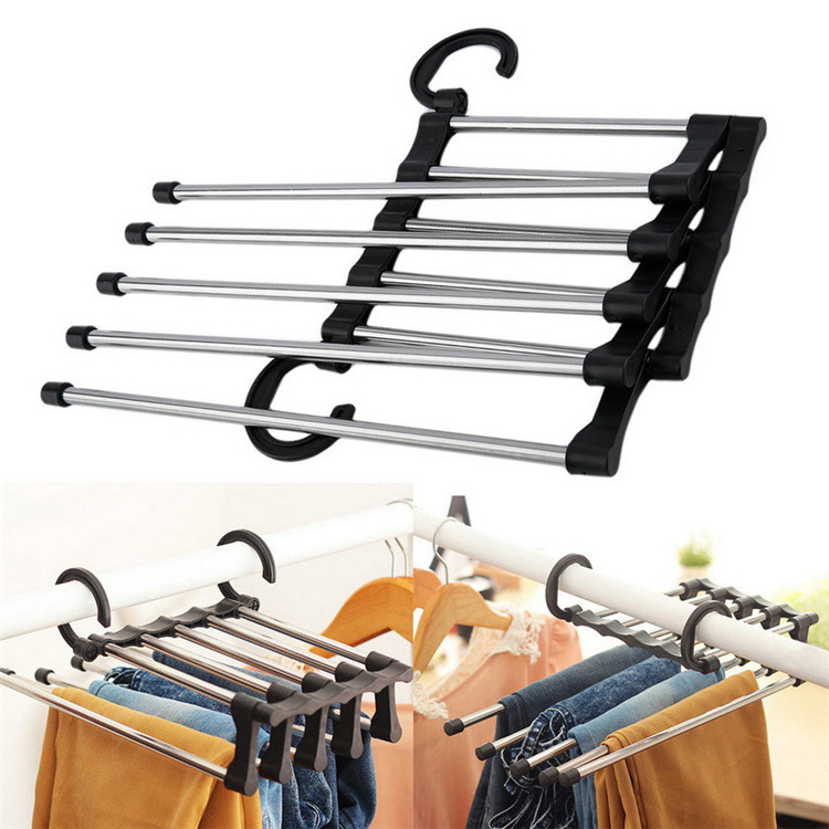 New 5-in-1 Adjustable Trouser Pants Tie Shawl Rack Belt Scarf Neckties Hanger Holder Multifunctional Closet Organizer