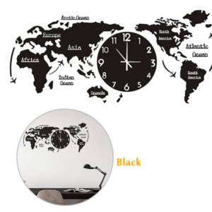 Punch-free big world map wall clock, DIY sticker wall clock,acrylic watch mute modern self-adhesive design clock art clock wall