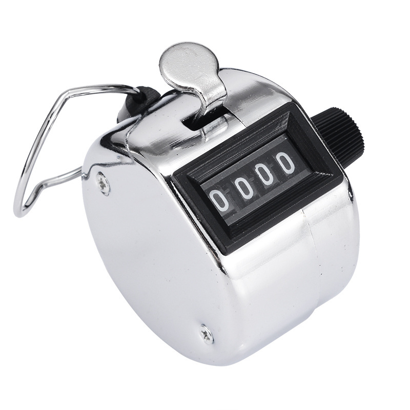 Stainless Metal Mini Handheld Manual 4 Digit Number Hand Tally Counter Clicker Silver Color