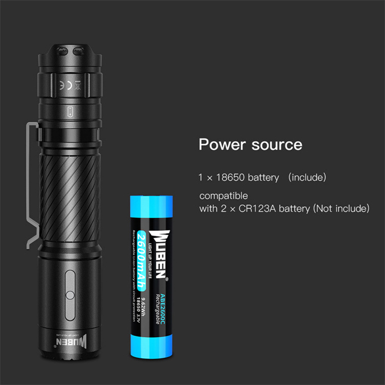 LED Flashlight USB  Rechargeable Torch 1200 Lumens IP68 Waterproof Lantern Light with 2600 mAH 18650 Battery