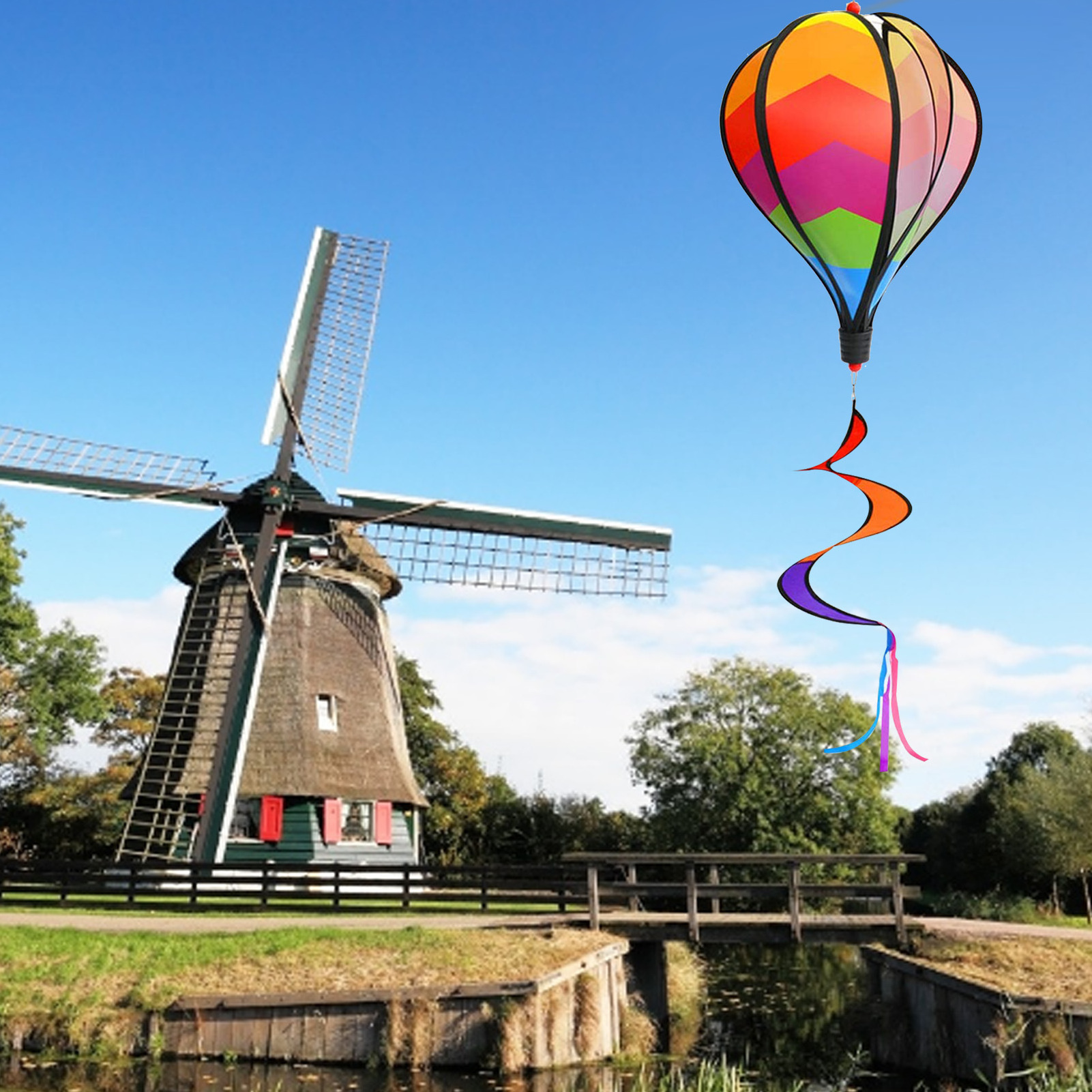 Hot Air Balloon Wind Spinner Rotating Sequins Windmill For Outdoor Wind Twister Hanging Decoration 1Pc Wind Chimes Rainbow