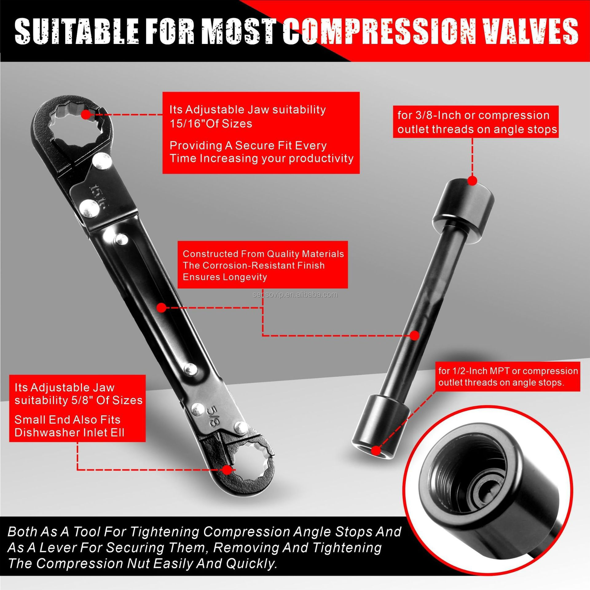 Angle Stop Wrench Professional Pipeline Tool Double Ended Pipeline Wrench