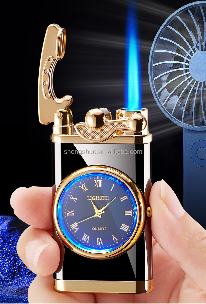 New 2022 Jet Butane Torch Lighter Windproof Cigarette Cigar Lighter Gadgets Unusual Gas Lighters Rocker Arm Watch Metal for Men