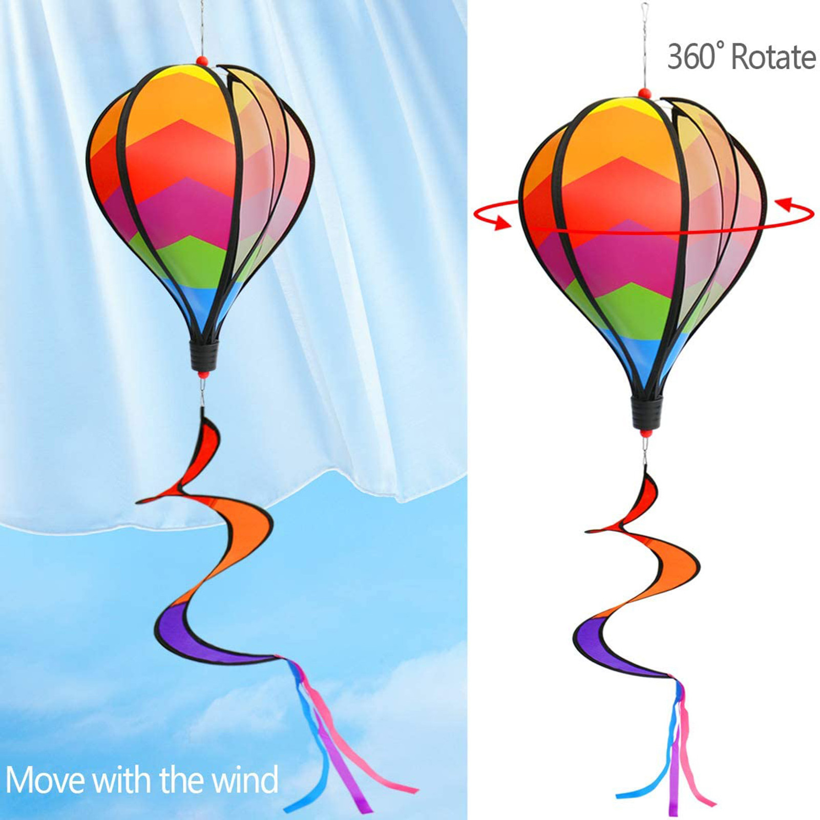 1Pc Wind Chimes Rainbow Hot Air Balloon Wind Spinner Rotating Sequins Windmill For Outdoor Wind Twister Hanging Decoration