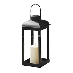 Candle Lantern Matte Black Wedding Decoration Iron Glass Lantern Hurricane New Design Candle Lantern