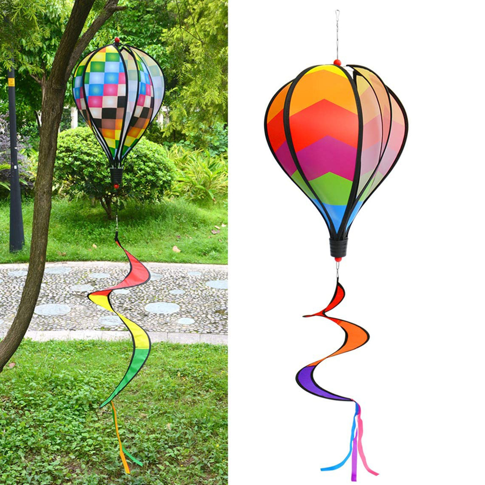 1Pc Wind Chimes Rainbow Hot Air Balloon Wind Spinner Rotating Sequins Windmill For Outdoor Wind Twister Hanging Decoration