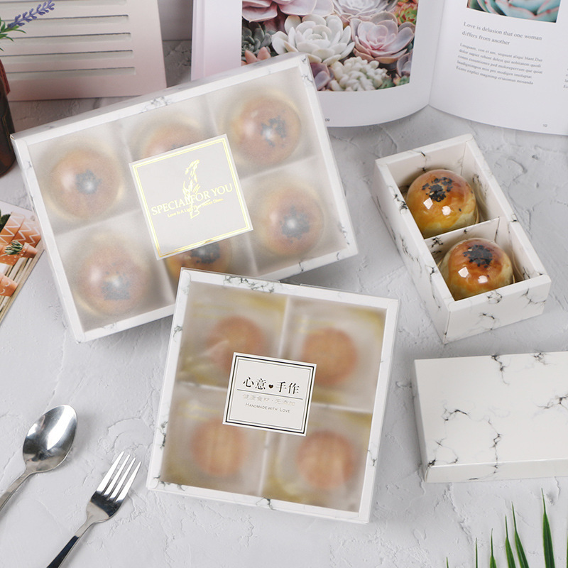 Cake Box Bags Clear Window Trifle Dessert Snack Pastry Packing Boxes with Lid Marble Take Away Paper Printing Box