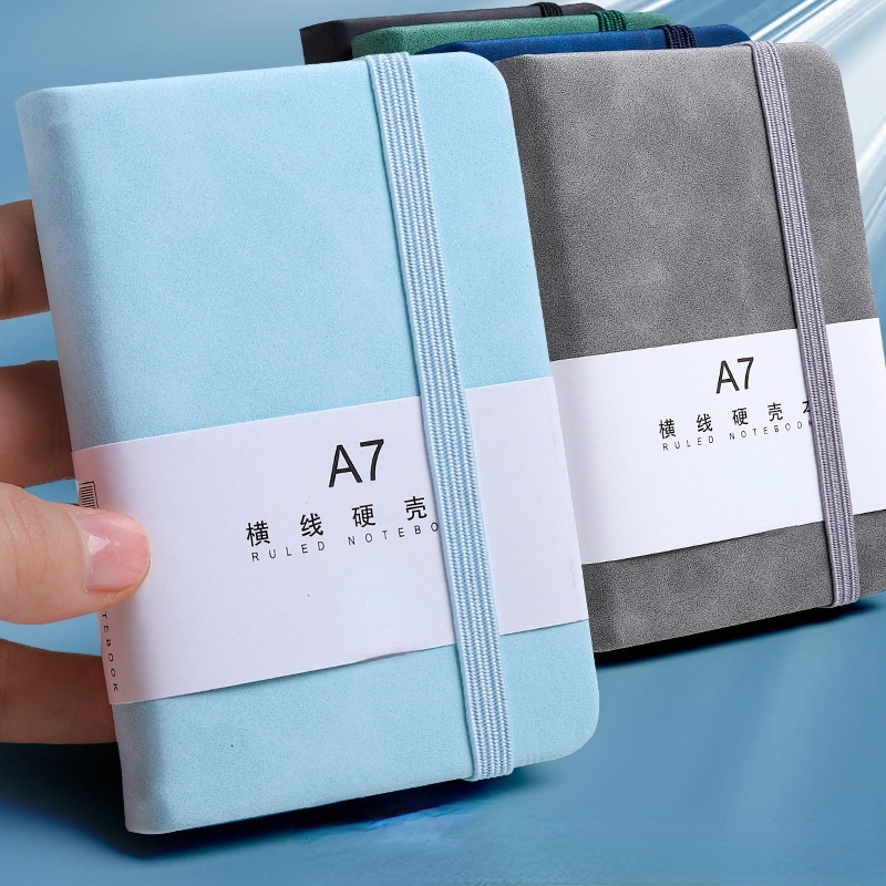 Simple solid color leather notebook strap  mini pocket portable notepad A6 A7