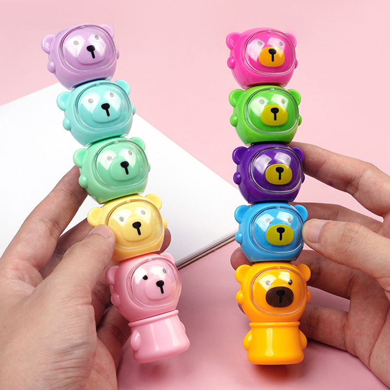 Cartoon cute macaron color space bear highlighter creative shape can be spliced plastic student marker