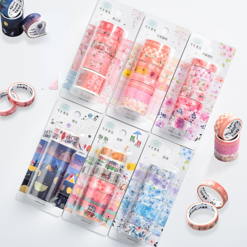 Creative small fresh hand-painted cherry blossom petals hand account and paper washi tape DIY material  stickers 6 rolls