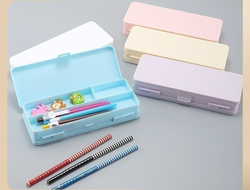 New translucent matte stationery box creative double layer macaron plastic student functional pencil case