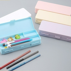 New translucent matte stationery box creative double layer macaron plastic student functional pencil case