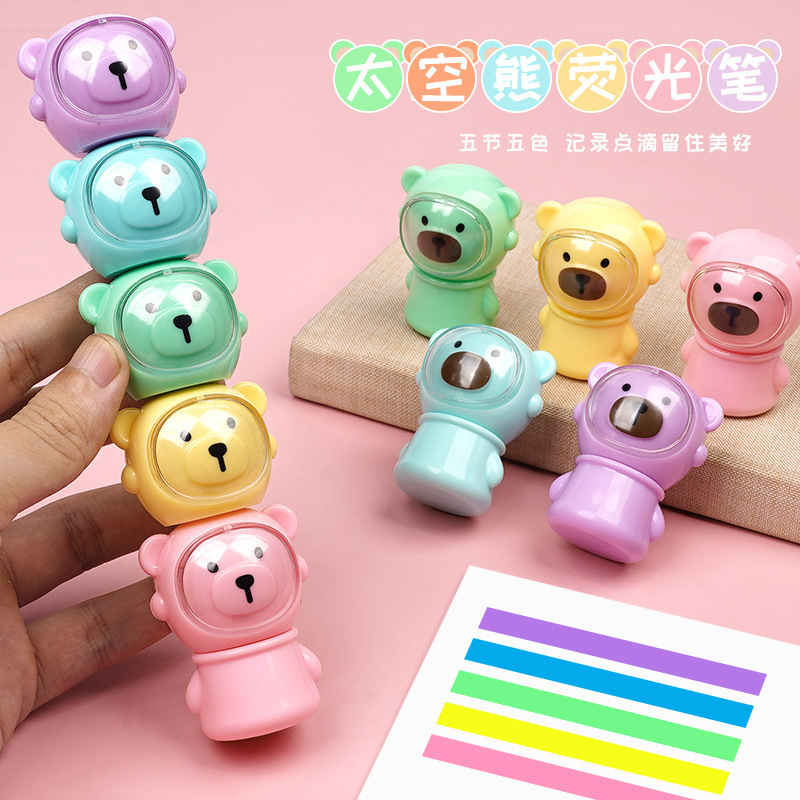 Cartoon cute macaron color space bear highlighter creative shape can be spliced plastic student marker