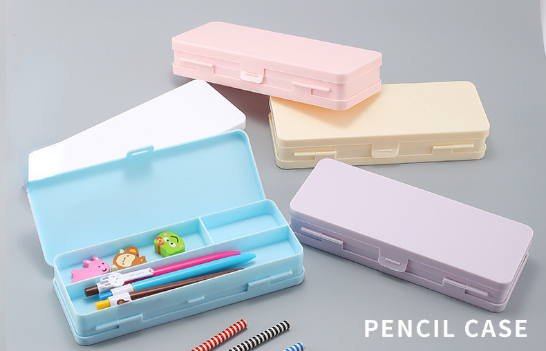 New translucent matte stationery box creative double layer macaron plastic student functional pencil case