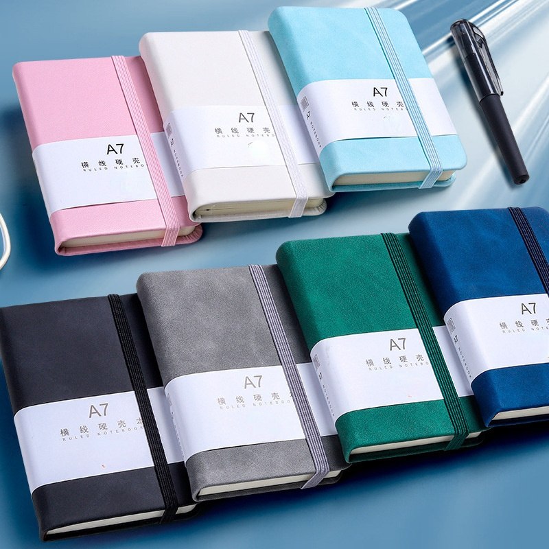 Simple solid color leather notebook strap  mini pocket portable notepad A6 A7