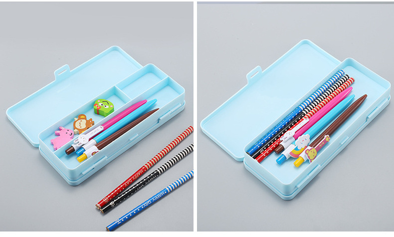 New translucent matte stationery box creative double layer macaron plastic student functional pencil case